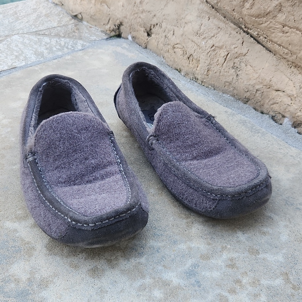 UGG Ascot Wool Moccasin Slippers Gray Tweed Slip On Loafer Shoes Mens Size 7